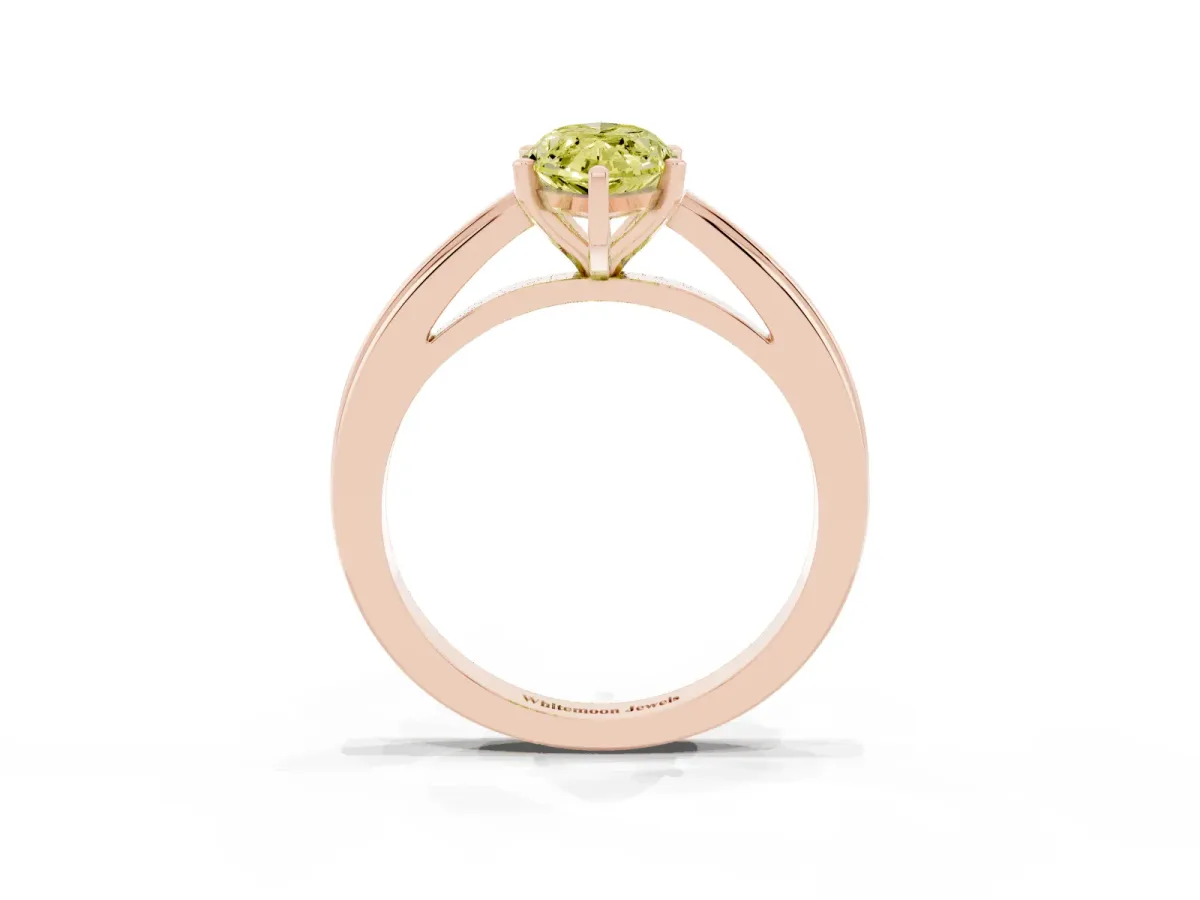 Fancy Yellow Marquise Cut Solitaire Diamond Ring with Four-Prong Setting and Classic Band Rose gold