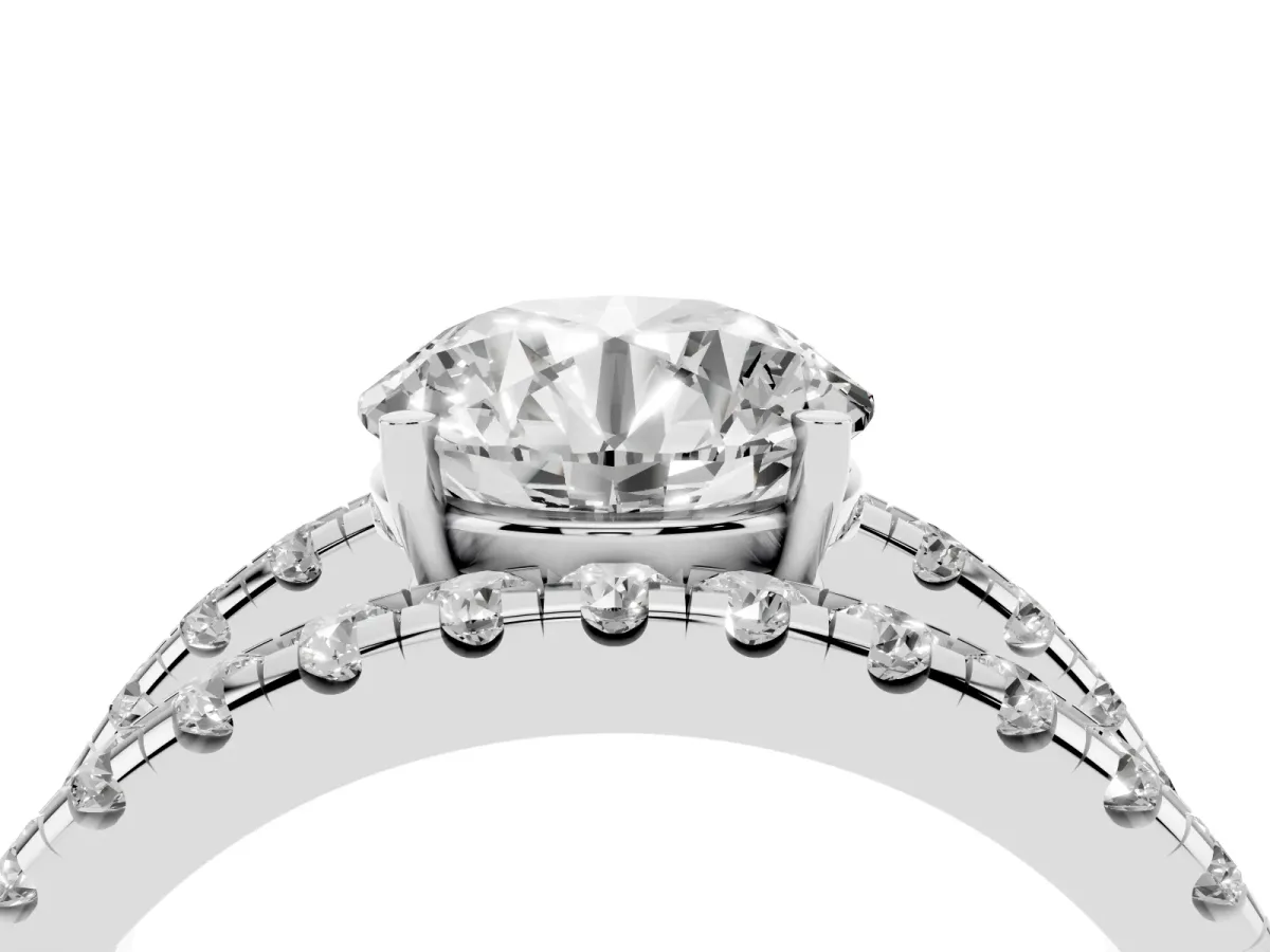 Round Cut Solitaire Split Shank Pave Diamond Ring Platinum