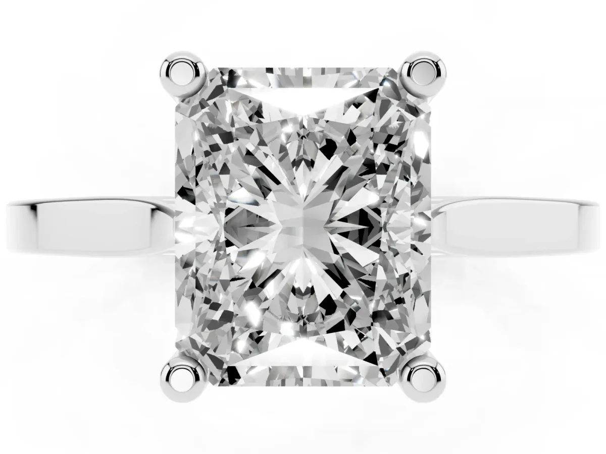 Radiant Cut Solitaire Diamond Ring with Four-Prong Setting and Tapered Band White gold