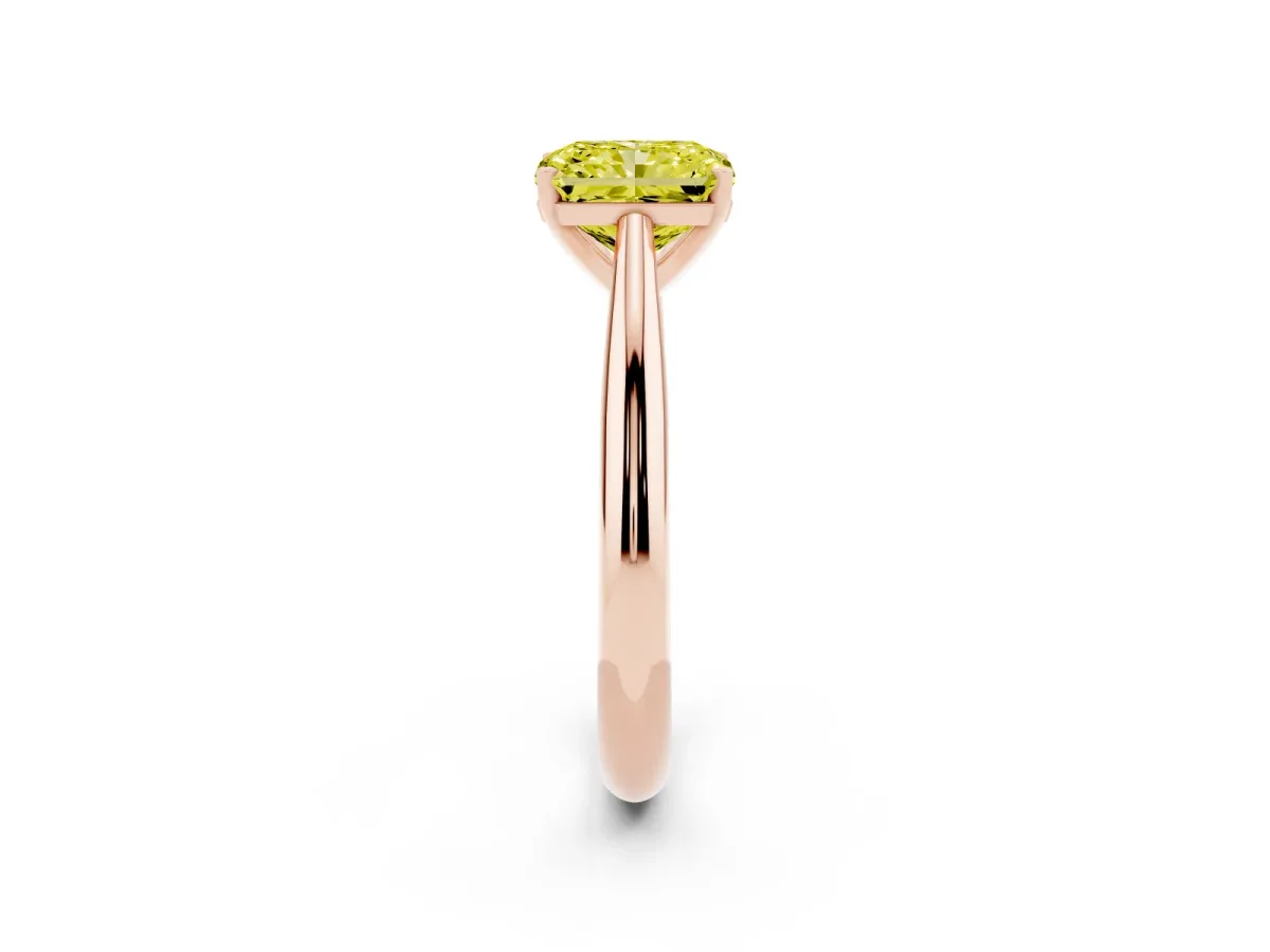 Fancy Yellow Radiant Cut Diamond Solitaire Engagement Ring with Cathedral Setting and Four-Prong Mount Rose gold