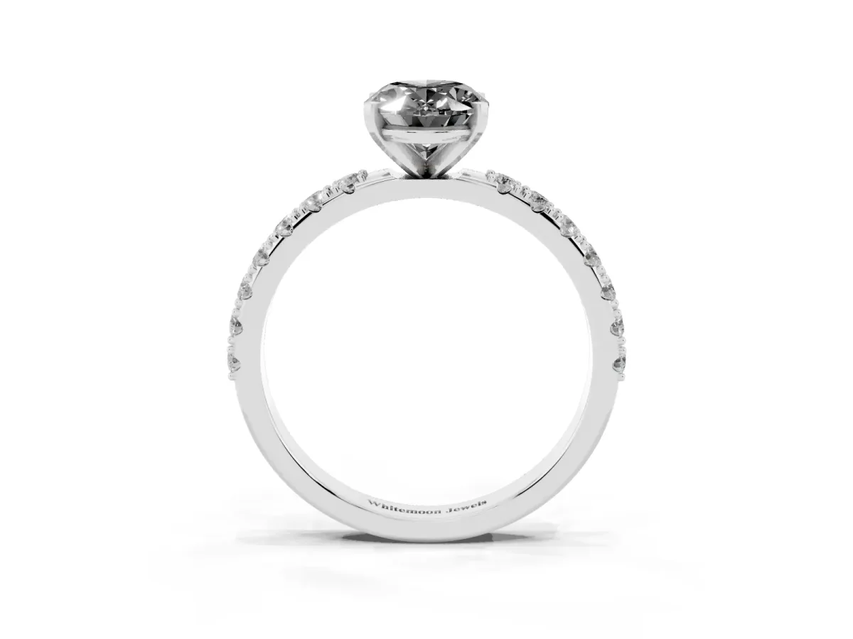 Fancy Black Oval Cut Diamond Solitaire Pavé Band with Four-Prong Setting Silver