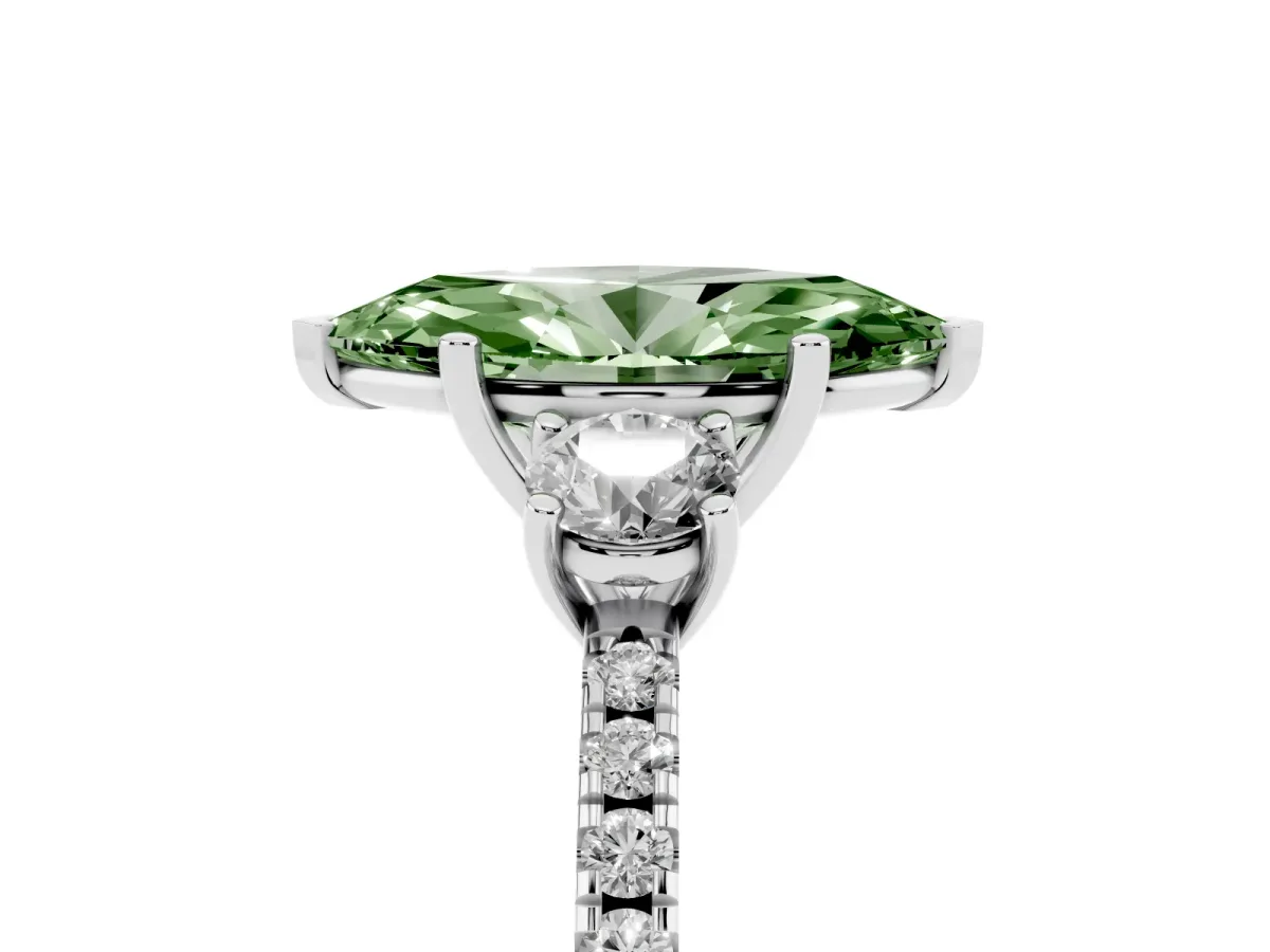 Fancy Green Three-Stone Marquise Cut Cut Diamond Pavé Band with Prong Setting Silver