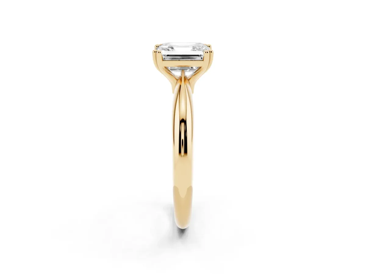 Asscher Cut Cut Solitaire Engagement Ring with Tapered Band and Four-Prong Setting Yellow gold