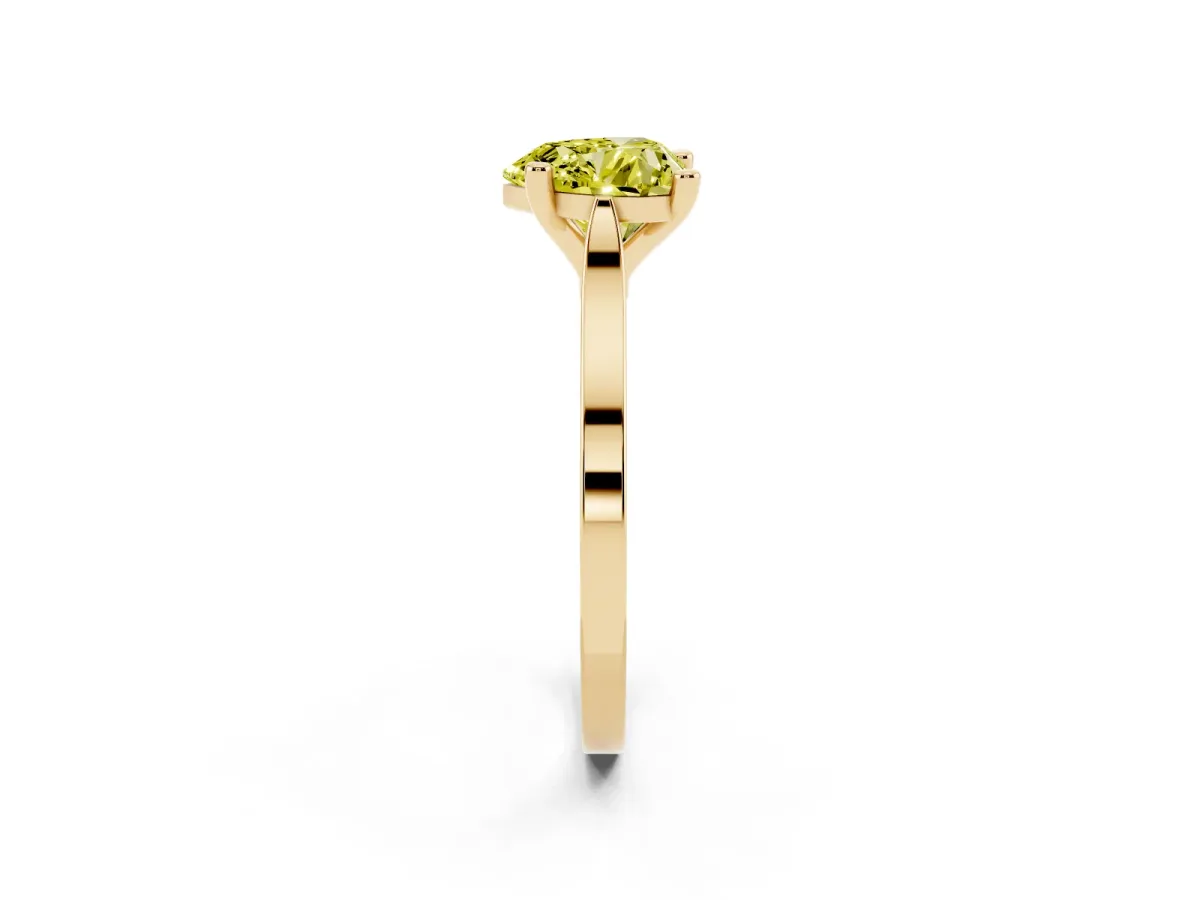 Fancy Yellow Heart Cut Solitaire Diamond Ring with Four-Prong Setting and Tapered Band Yellow gold