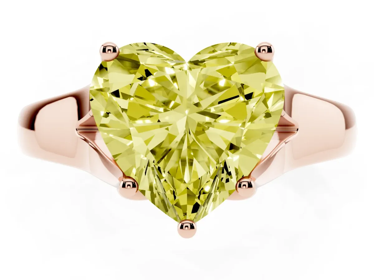 Fancy Yellow Heart Cut Solitaire Diamond Ring with Cathedral Band and Four-Prong Setting Rose gold