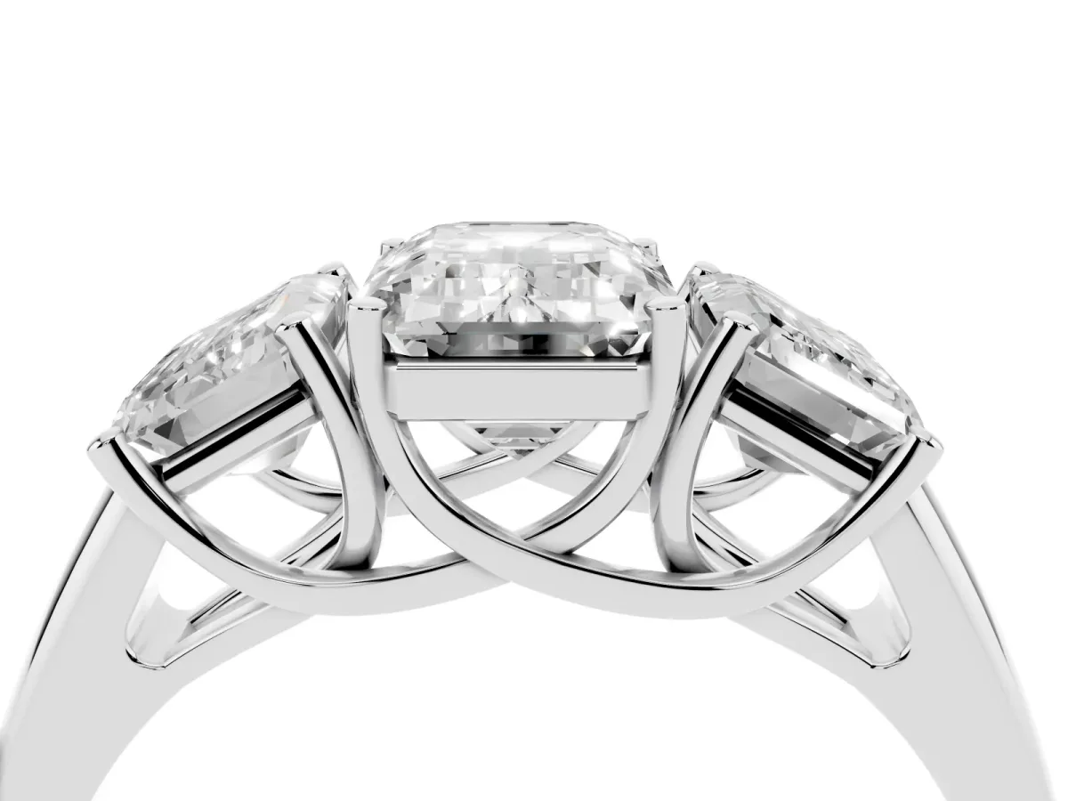 Three-Stone Emerald Cut Diamond Engagement Ring with Prong Setting Platinum