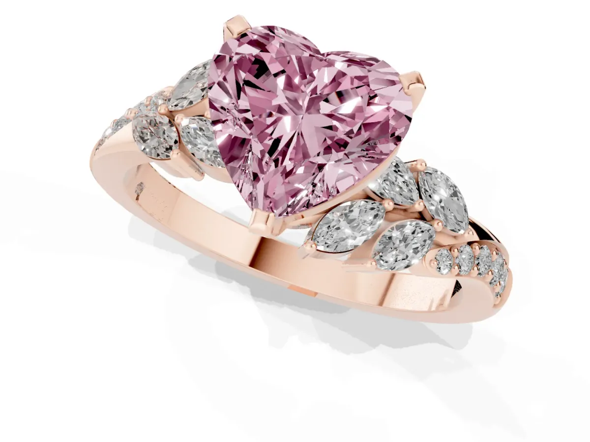 Fancy Pink Heart Cut Solitaire Marquise Twist Band with Six-Prong Setting Rose gold