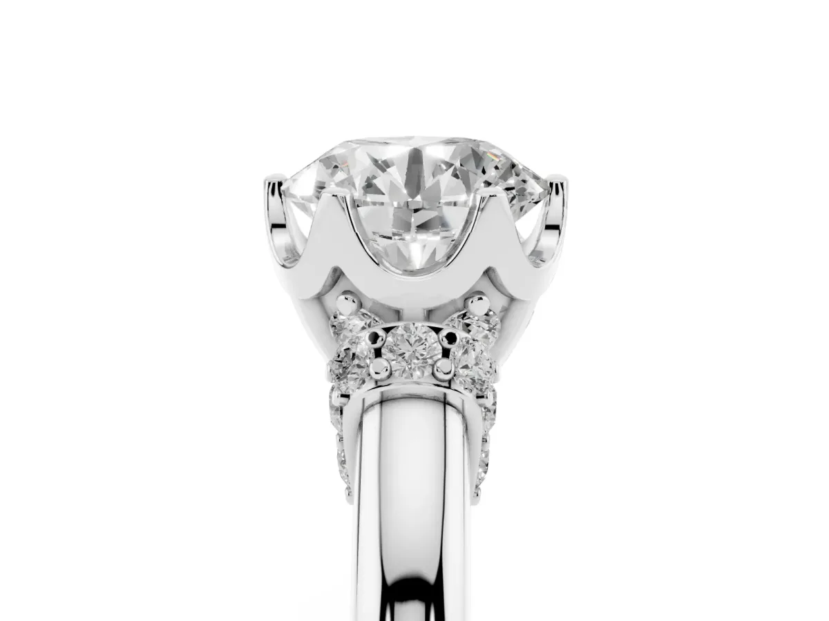 Round Cut Brilliant Solitaire Cathedral Engagement Ring with Pave Accents Silver