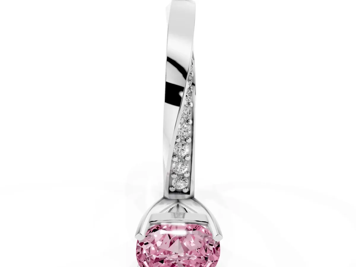 Fancy Pink Cushion Cut Diamond Engagement Ring with Side Stone Accents and Four-Prong Setting Platinum