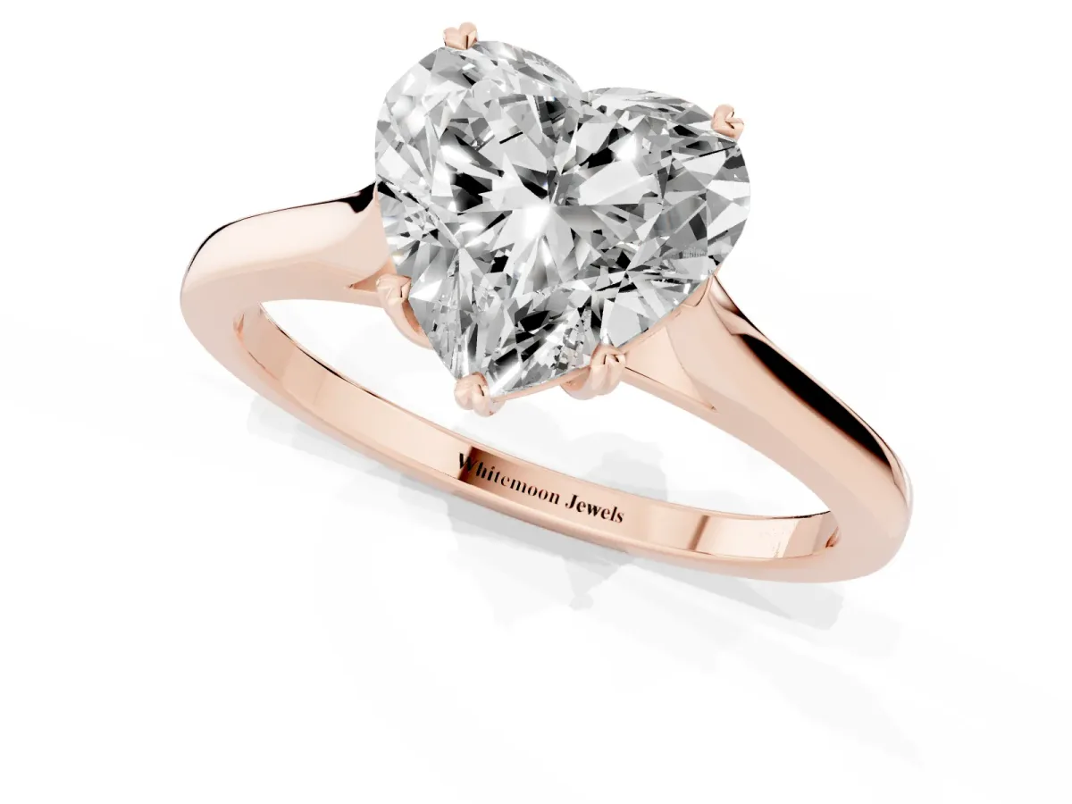 Heart Cut Solitaire Heart Prong Engagement Ring with Tapered Band Rose gold
