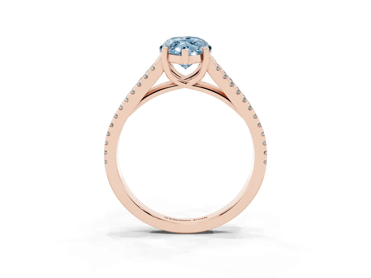 Fancy Blue Marquise Cut Diamond Solitaire Engagement Ring with Split Shank Pavé Band Rose gold