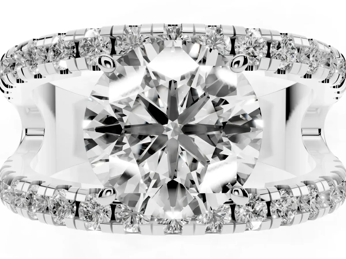 Round Cut Solitaire Split Shank Pave Diamond Ring Platinum