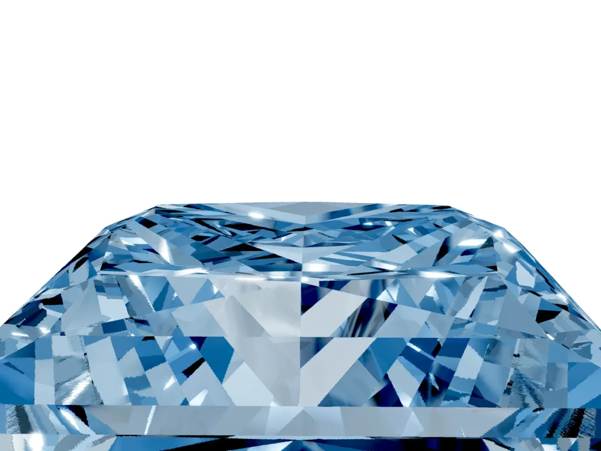 Fancy Blue Princess Cut Halo Diamond Ring with Milgrain and Bezel Accents on a Split Shank Band Yellow gold