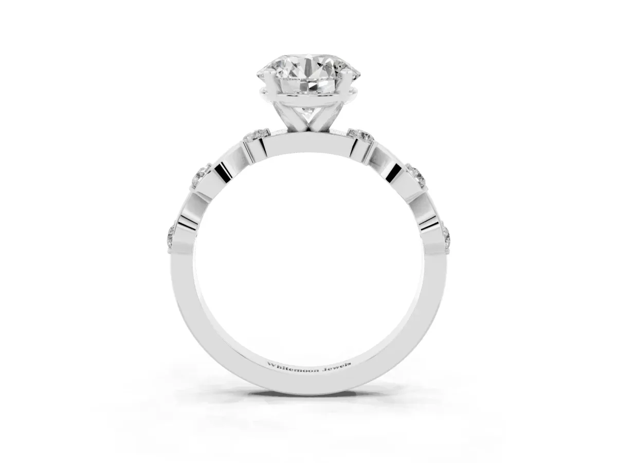 Round Cut Diamond Solitaire Twisted Band with Round Accents and Prong Setting Platinum
