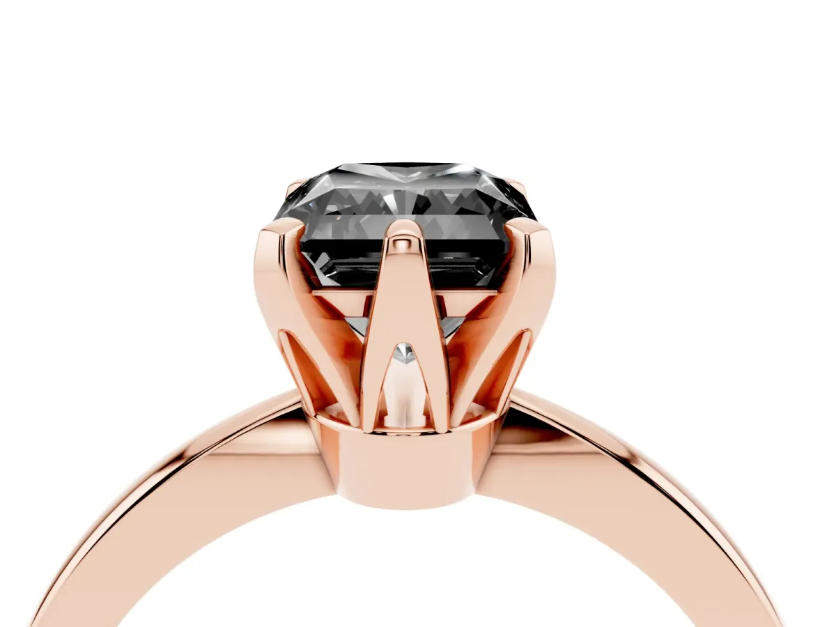 Fancy Black Radiant Cut Solitaire Engagement Ring with Six-Prong Setting and Tapered Band Rose gold