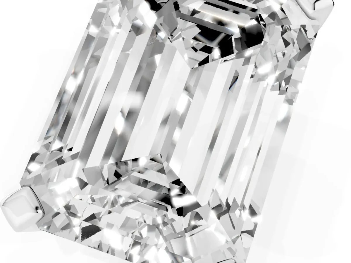 Emerald Cut Diamond Solitaire Ring with Prong Setting and Classic Band White gold
