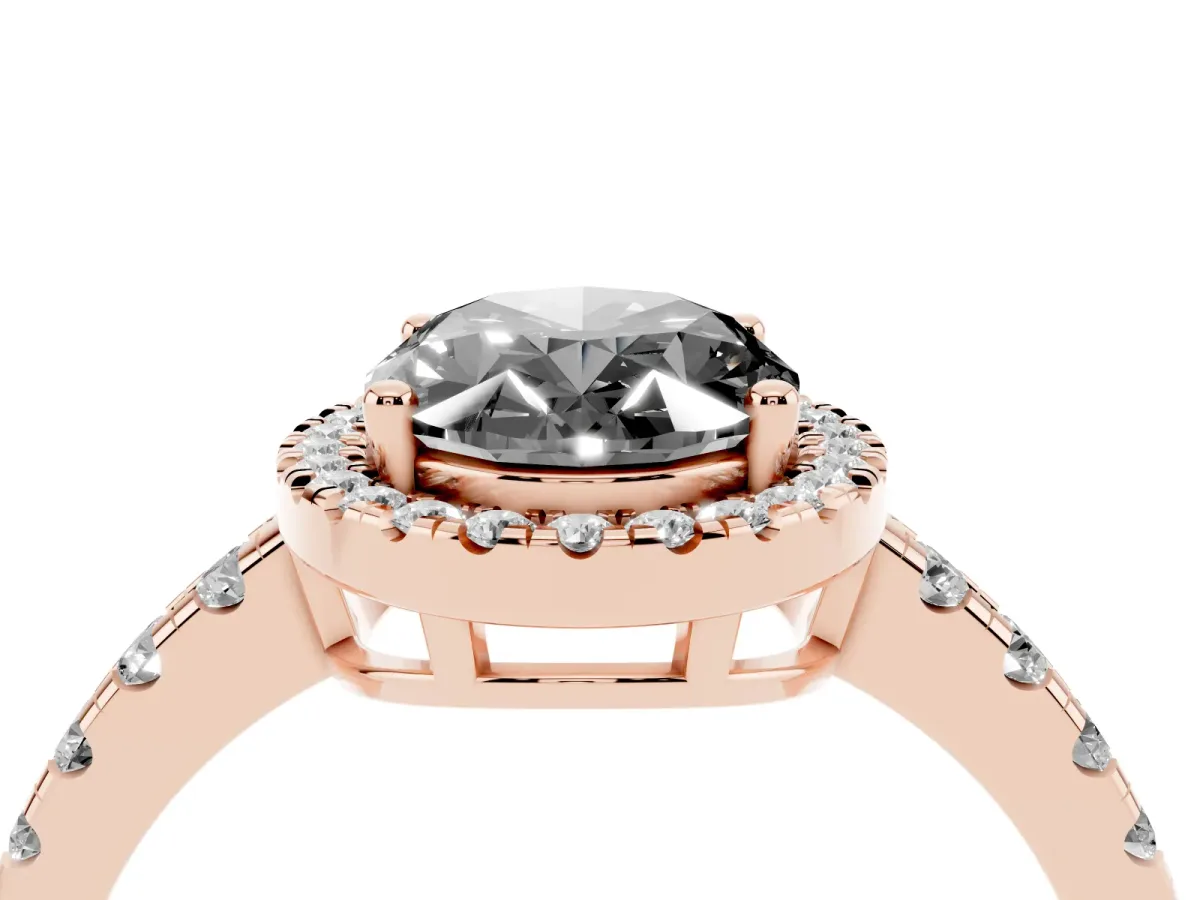 Fancy Black Oval Cut Diamond Halo Ring with Pavé Band and Four-Prong Setting Rose gold