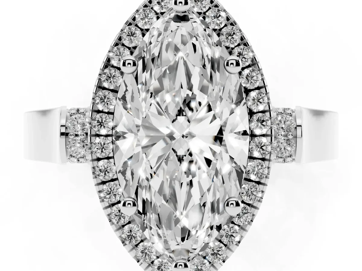 Marquise Cut Halo Round Diamond Twist Band with Four-Prong Setting Silver
