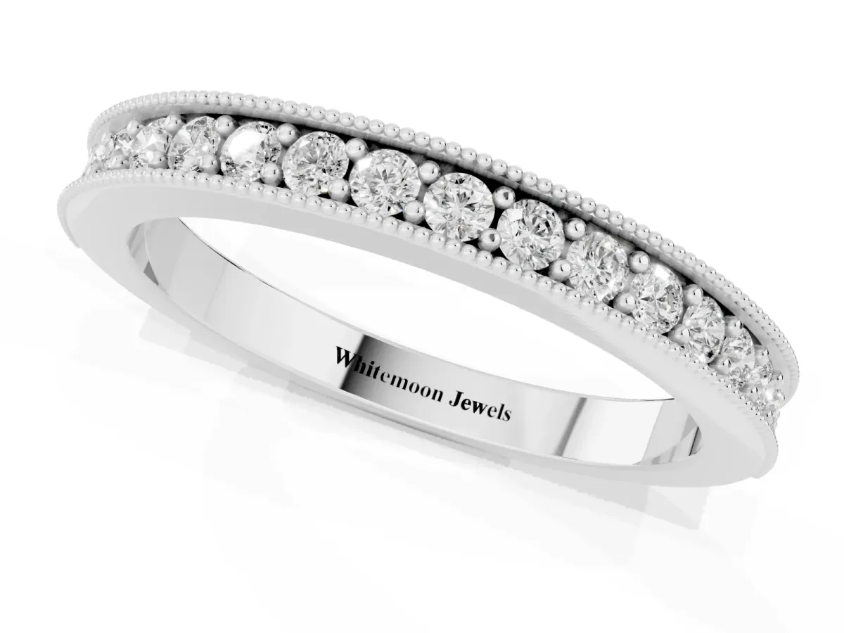 Round Diamond Milgrain Pavé Eternity Band White gold