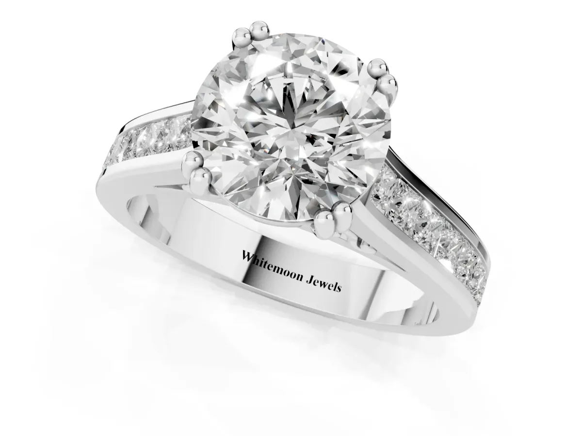 Round Cut Cut Channel Set Solitaire Engagement Ring with Prong Setting Platinum