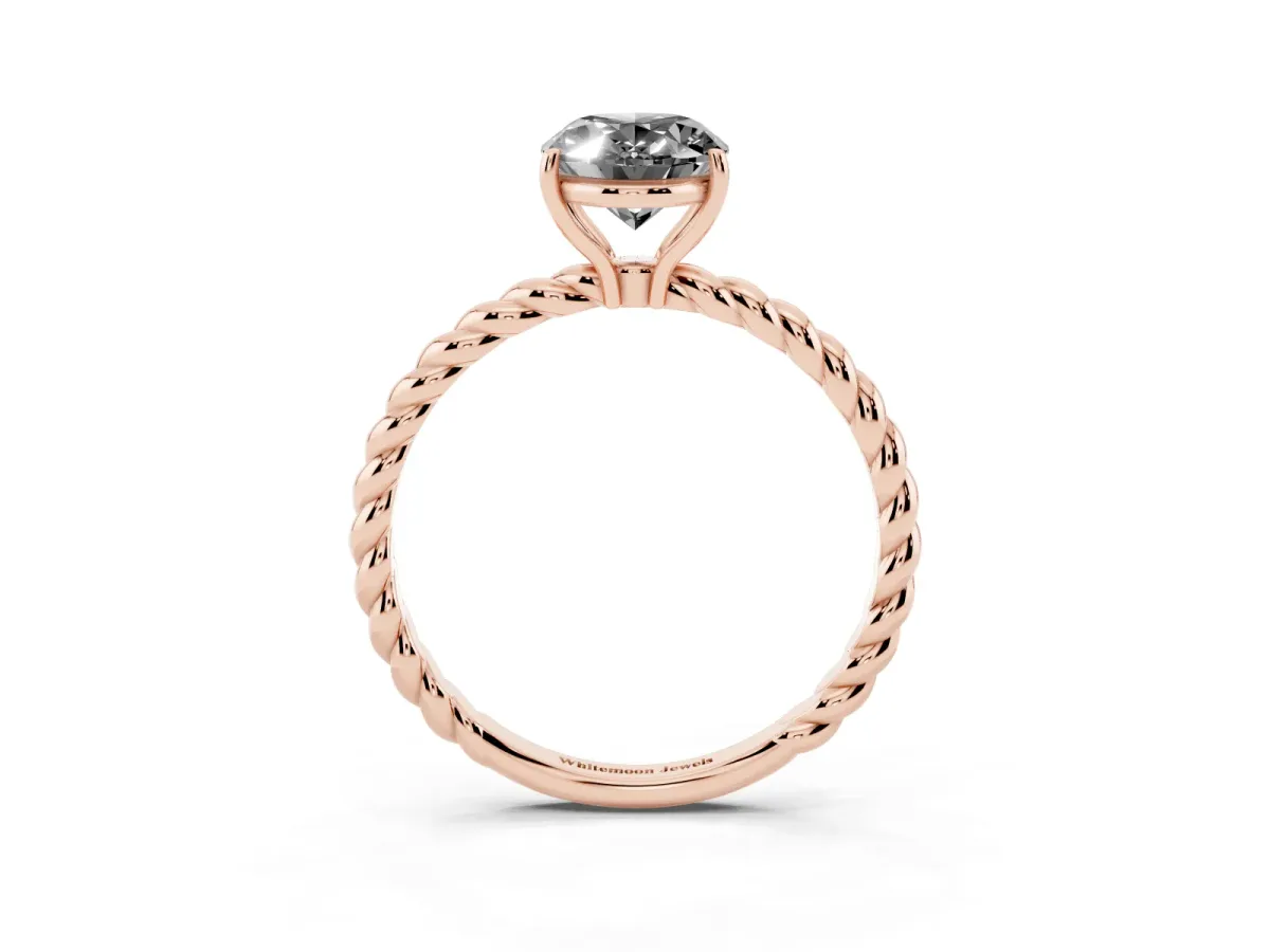 Fancy Black Oval Cut Solitaire Twisted Band 4-Prong Ring Rose gold