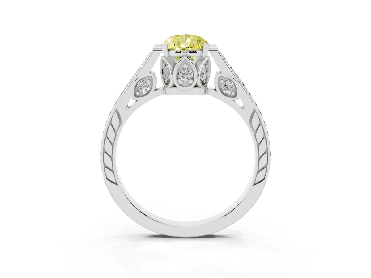 Fancy Yellow Pear Cut Cut Cathedral Pave Diamond Engagement Ring with Six-Prong Setting Silver