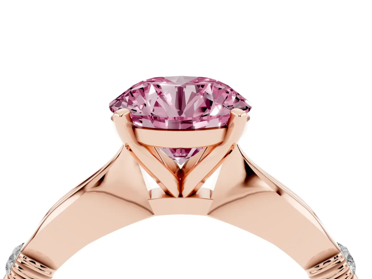 Fancy Pink Round Cut Solitaire Diamond Twisted Band with Four-Prong Setting Rose gold
