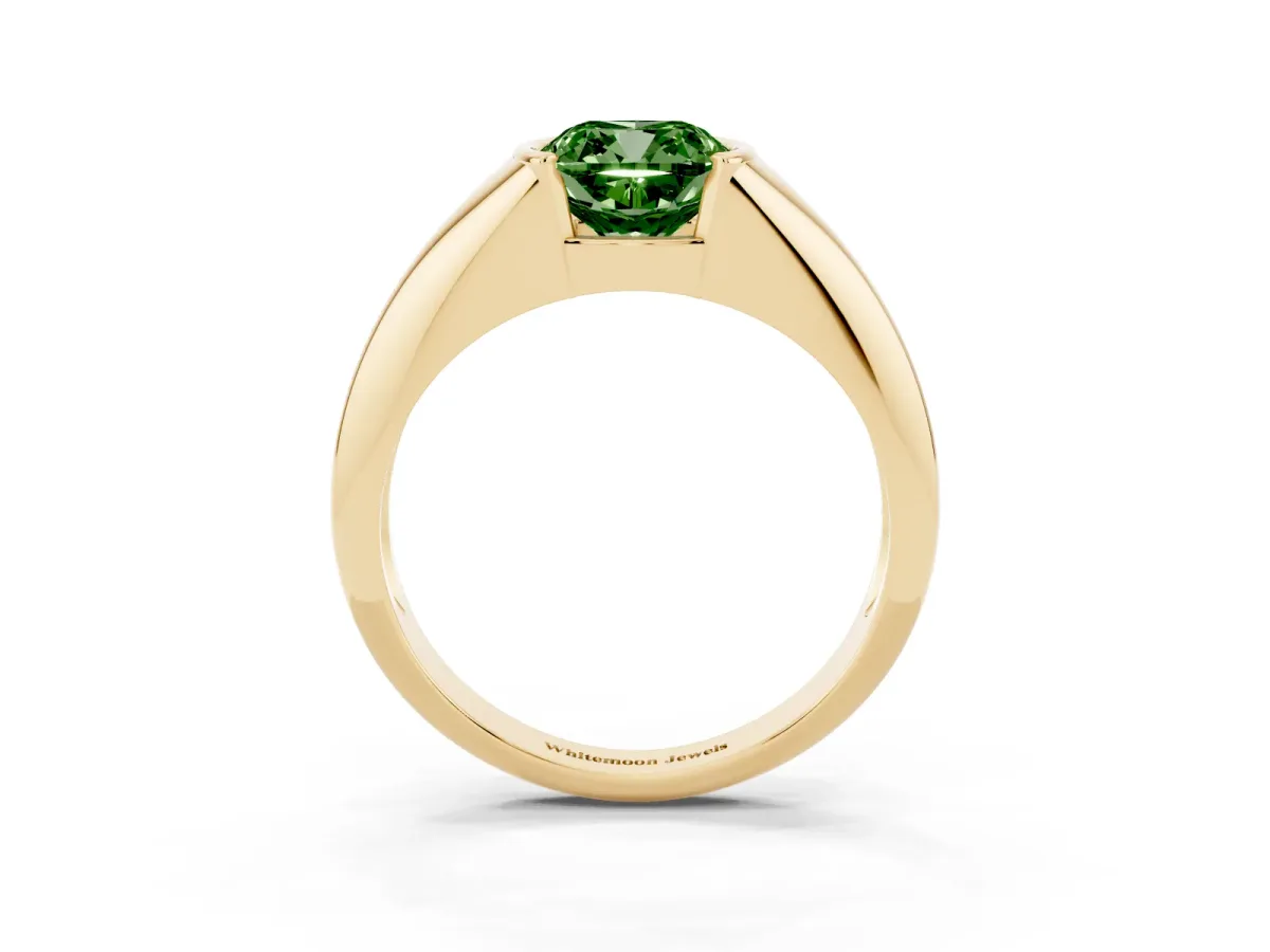 Fancy Green Cushion Cut Solitaire Tension Set Diamond Ring Yellow gold