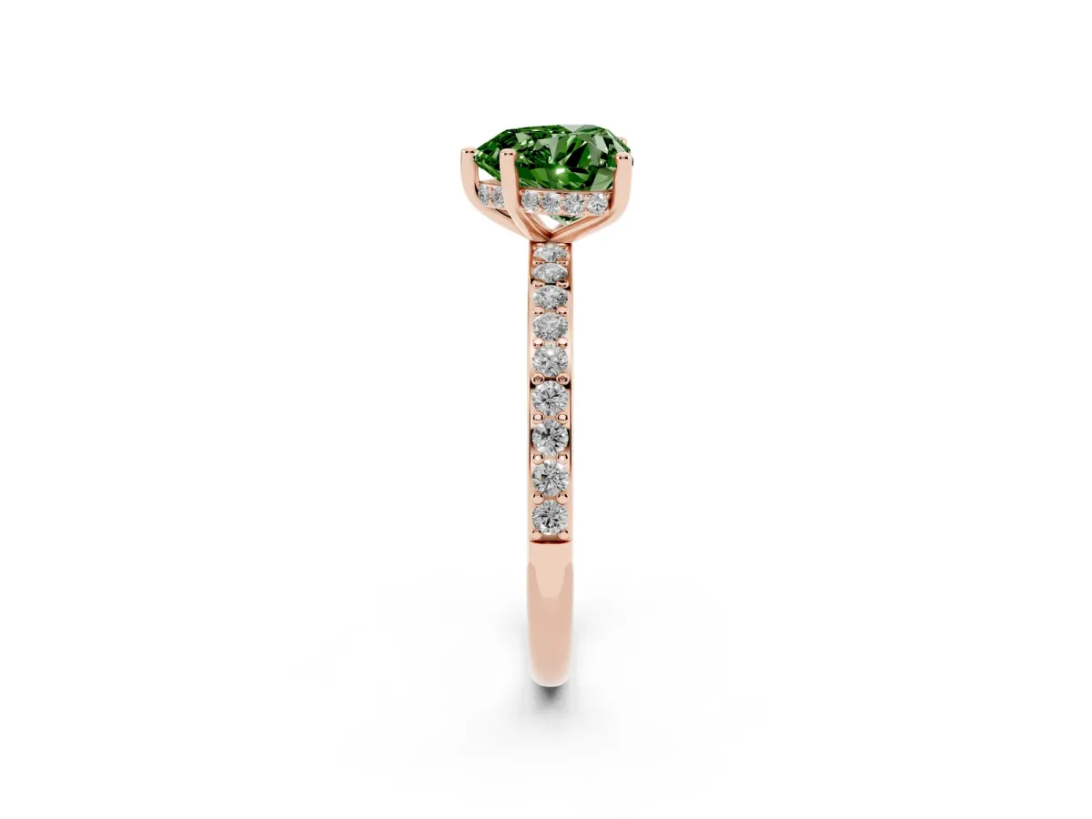 Fancy Green Heart Cut Cut Diamond Pavé Band Ring with Four-Prong Setting Rose gold