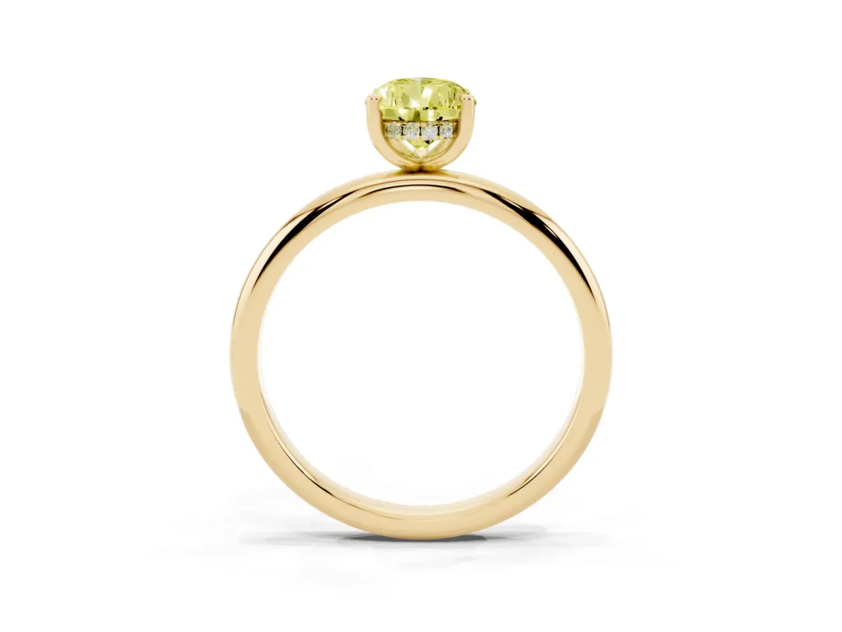 Fancy Yellow Pear Cut Cut Solitaire Engagement Ring with Four-Prong Setting and Classic Band Yellow gold