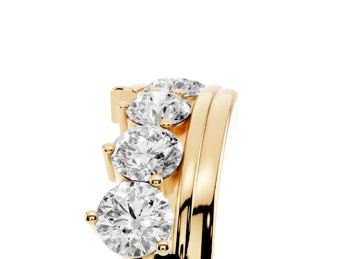 Round Diamond Wave Band with Channel and Shared Prong Setting Yellow gold