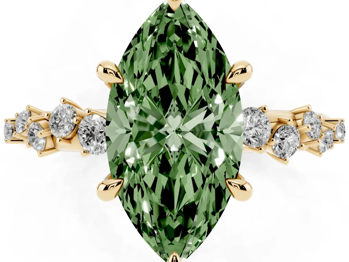 Fancy Green Marquise Cut Cut Diamond Vine Band with Four-Prong Setting Yellow gold