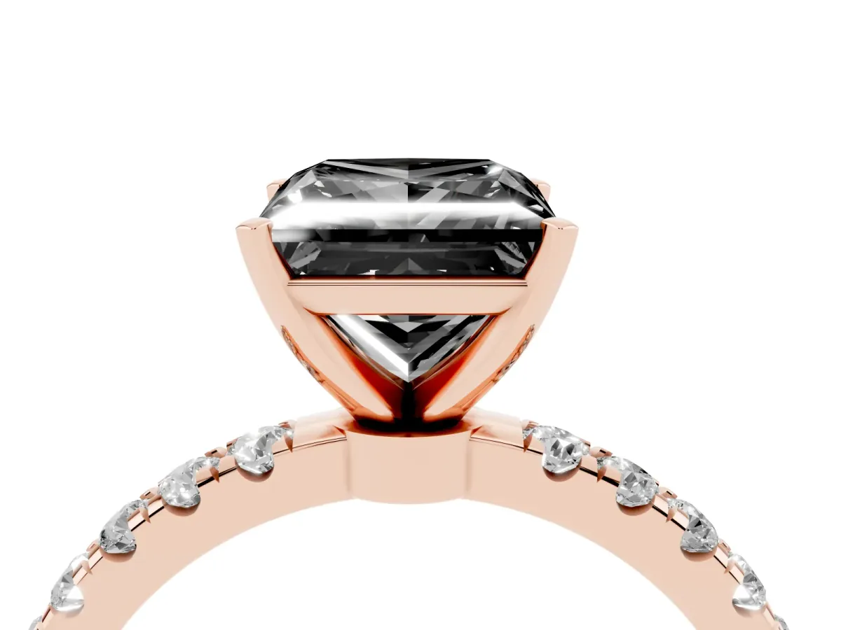 Fancy Black Princess Cut Diamond Solitaire Ring with Pavé Accents and Four-Prong Setting Rose gold