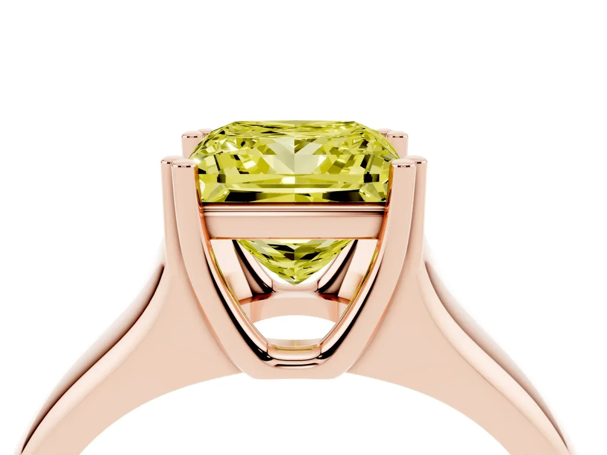 Fancy Yellow Princess Cut Diamond Solitaire Ring with Wide Band and Prong Setting Rose gold