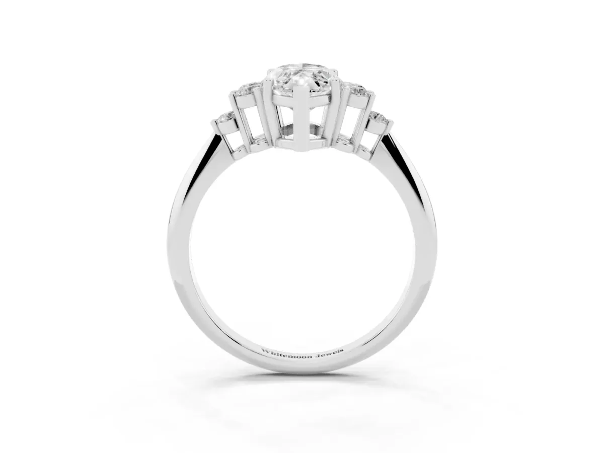 Marquise Cut Cut Diamond Cluster Ring with Solitaire Band and Four-Prong Setting Silver