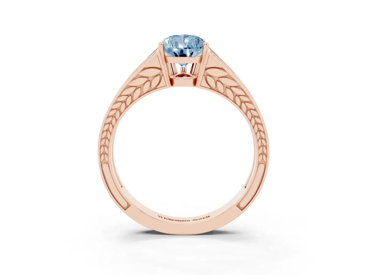 Fancy Blue Pear Cut Diamond Split Shank Ring with Pavé Band and Four-Prong Setting Rose gold