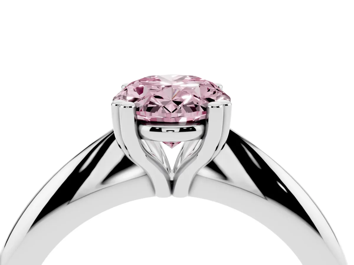 Fancy Pink Oval Cut Cut Solitaire Engagement Ring with Tapered Band and Four-Prong Setting Silver