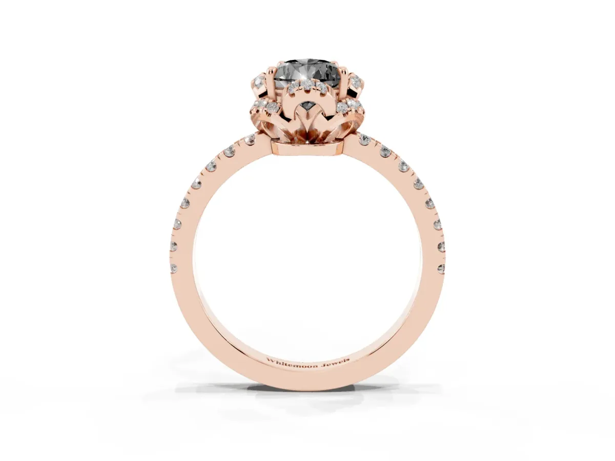Fancy Black Pear Cut Diamond Halo Pave Band with Four-Prong Setting Rose gold