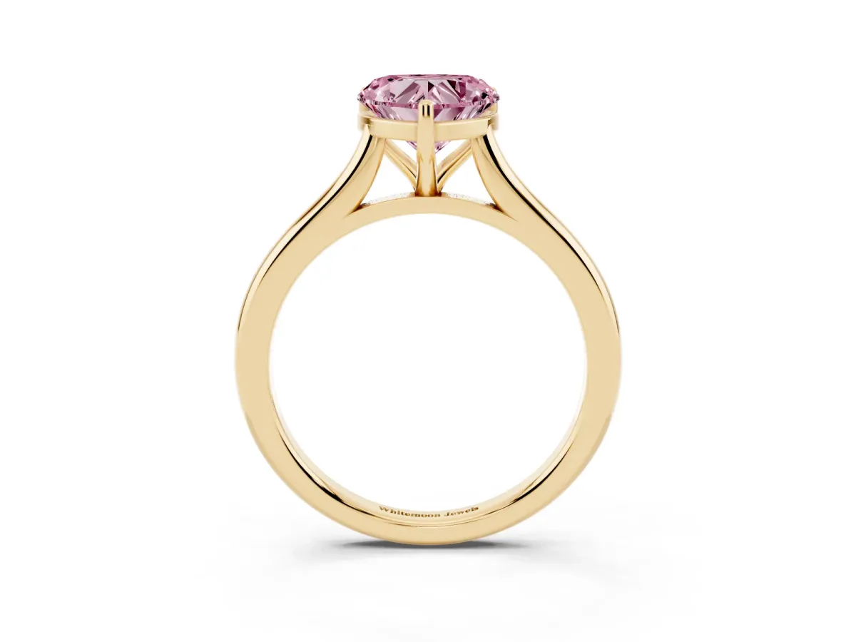 Fancy Pink Heart Cut Cut Solitaire Ring with Cathedral Band and Four-Prong Setting Yellow gold