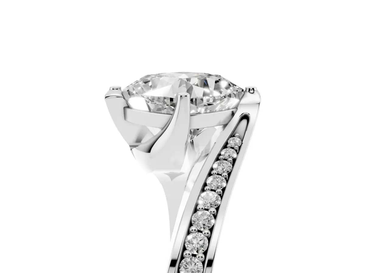 Cushion Cut Solitaire Diamond Twist Band with Pavé Setting and Four-Prong Setting Silver