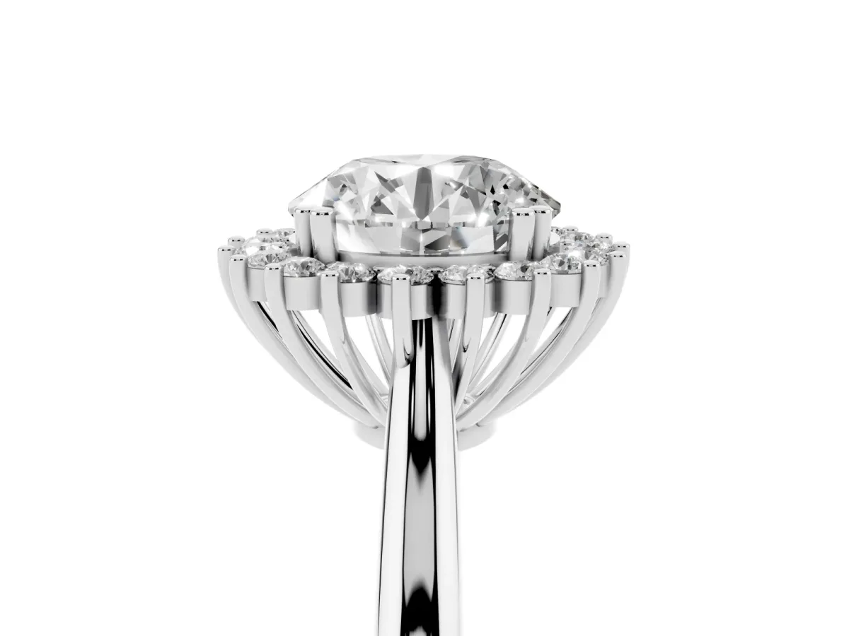 Round Cut Cut Diamond Halo Ring with Solitaire Band and Prong Setting Silver