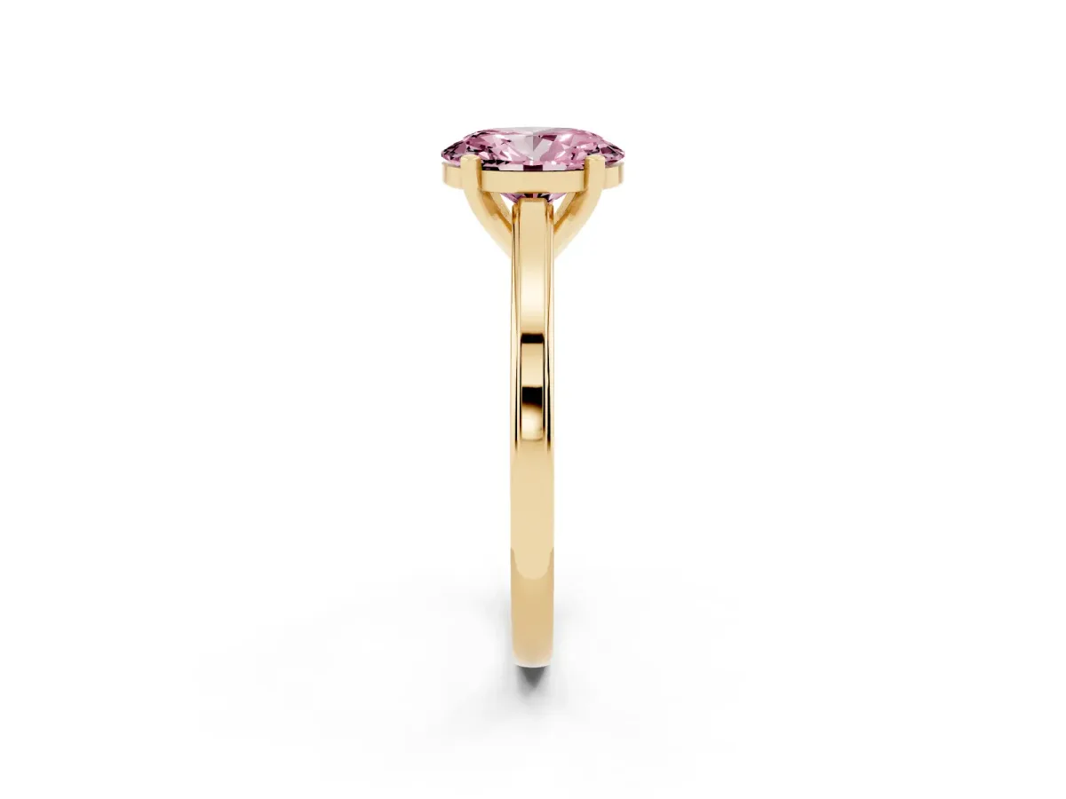 Fancy Pink Oval Cut Solitaire Diamond Ring with Four-Prong Setting and Classic Band Yellow gold