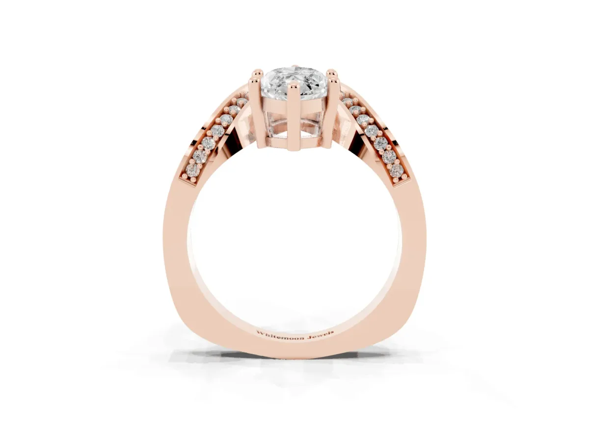 Marquise Cut Solitaire Diamond Engagement Ring with Pave Band and Four-Prong Setting Rose gold
