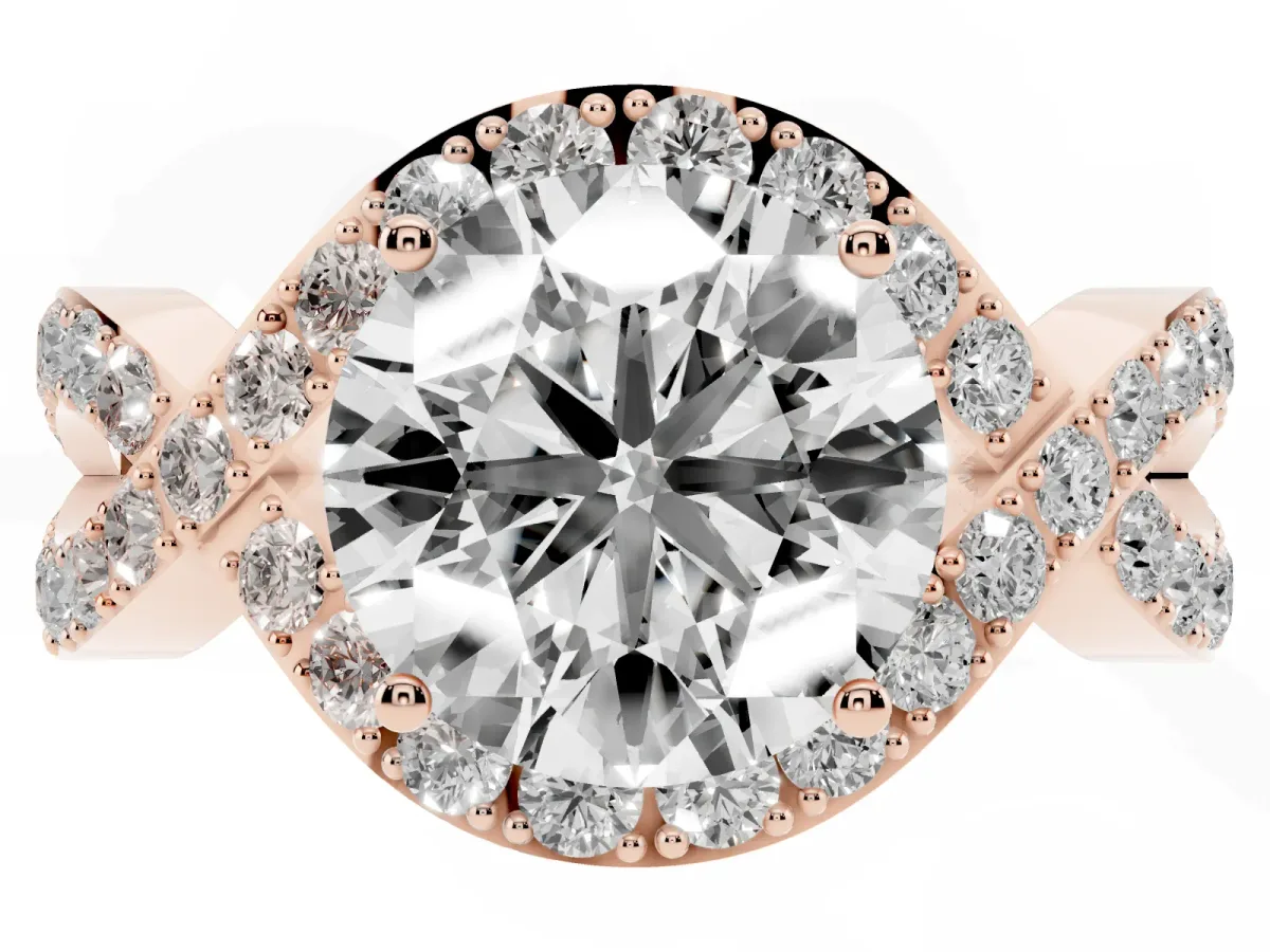Round Cut Solitaire Twist Band Pavé Diamond Engagement Ring Rose gold