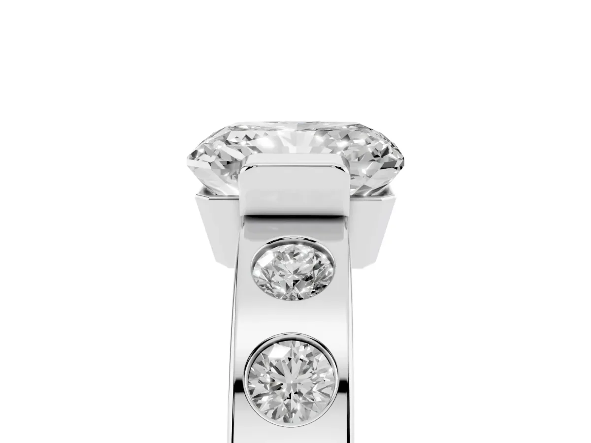 Radiant Cut Brilliant Channel-Set Diamond Ring with Bezel Prong Setting Silver