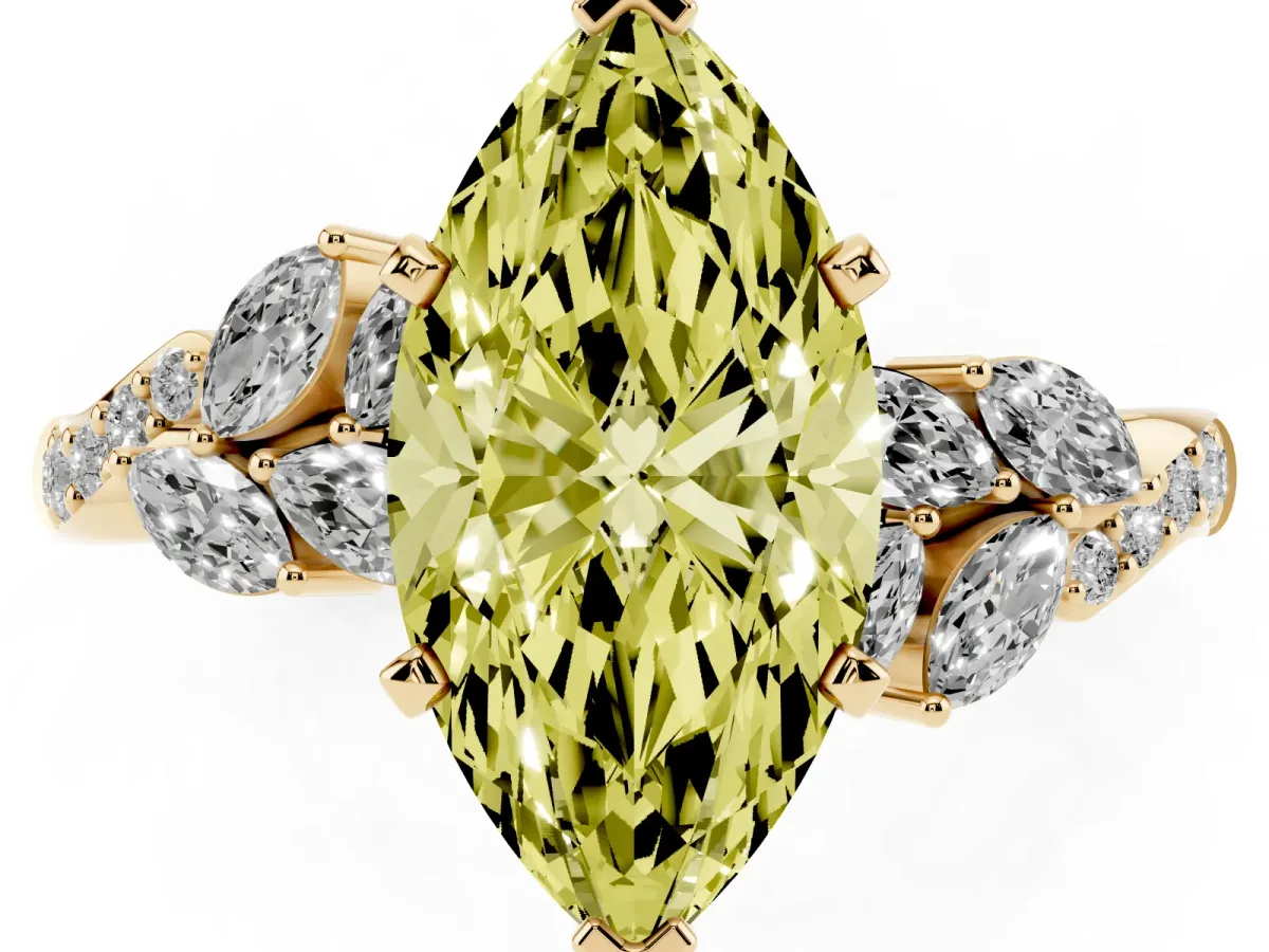 Fancy Yellow Marquise Cut Solitaire Marquise Twist Band with Six-Prong Setting Yellow gold