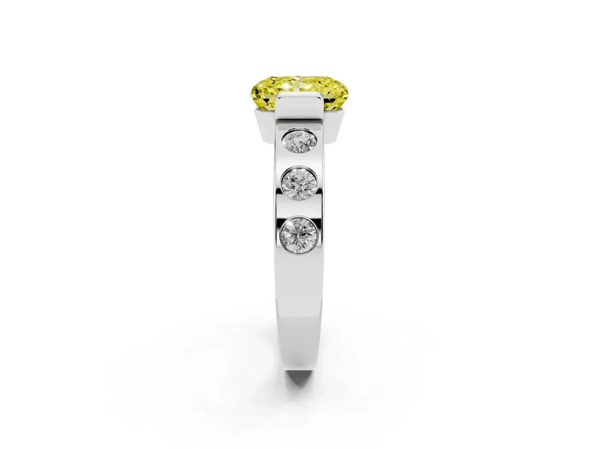 Fancy Yellow Radiant Cut Brilliant Channel-Set Diamond Ring with Bezel Prong Setting Silver