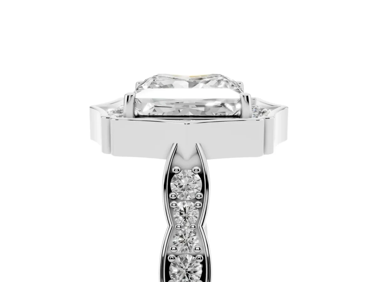 Princess Cut Halo Diamond Engagement Ring with Milgrain Band and Four-Prong Setting White gold