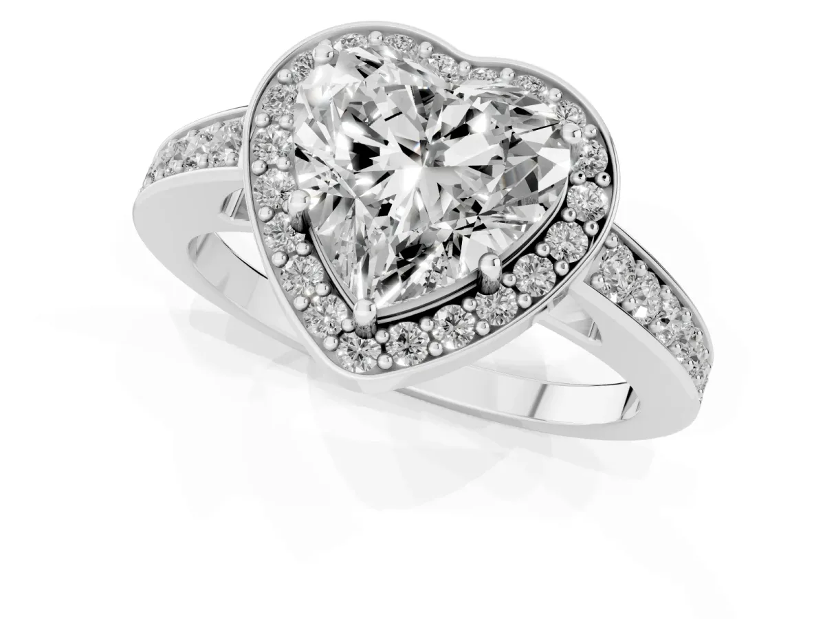 Heart Cut Halo Pavé Diamond Engagement Ring with Bezel Setting Platinum
