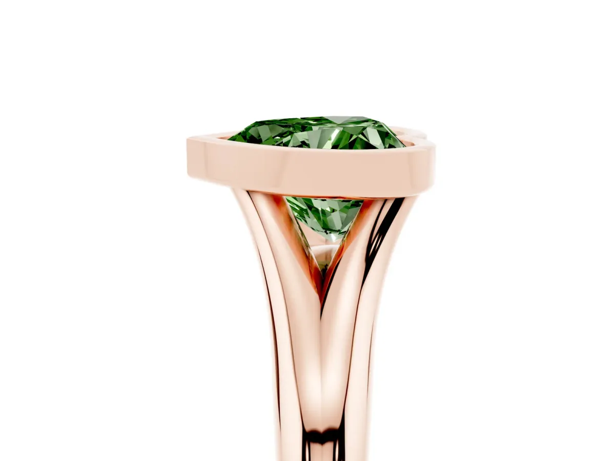 Fancy Green Bezel Set Heart Cut Solitaire Diamond Ring with Smooth Band Rose gold